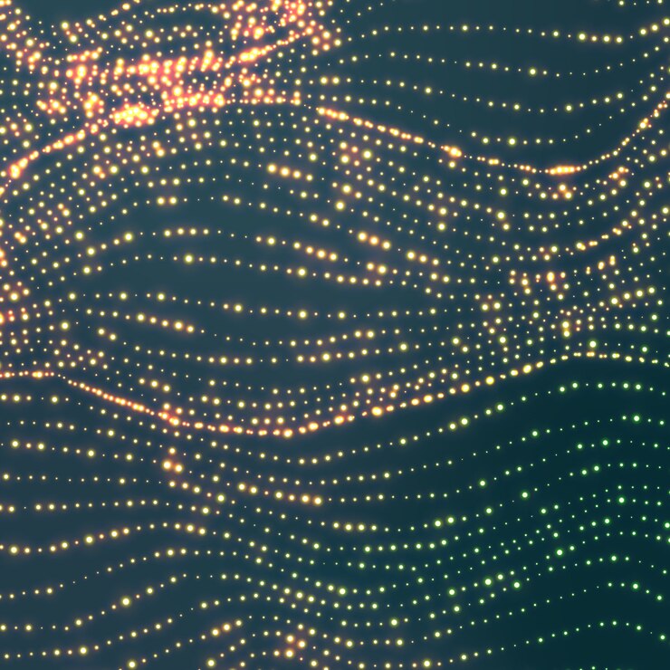 Vector wave background. ripple grid. glowing round particles. swarm of dots.
