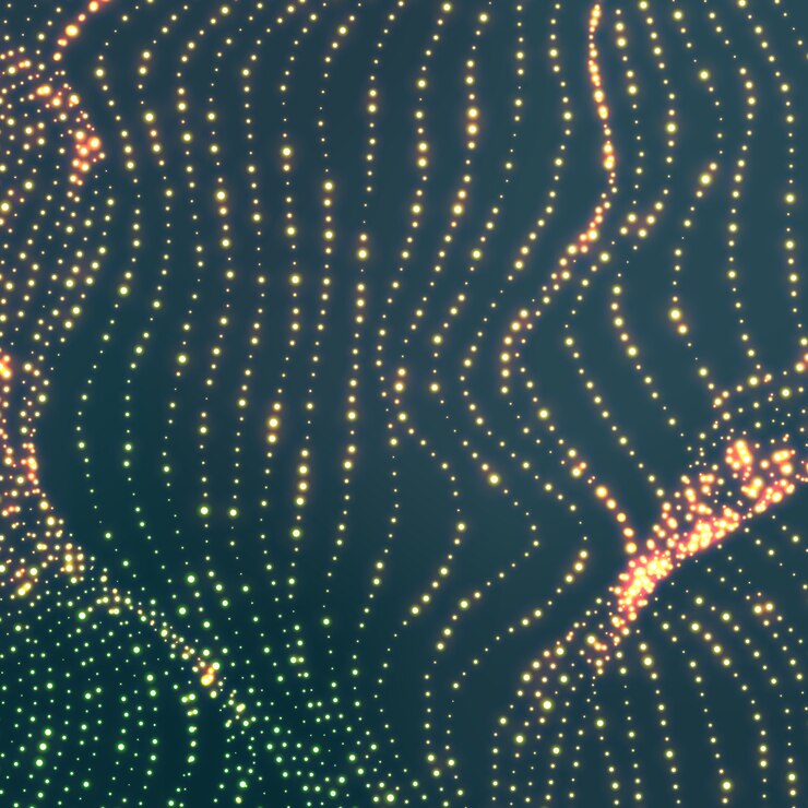 Vector wave background. ripple grid. glowing round particles. swarm of dots.