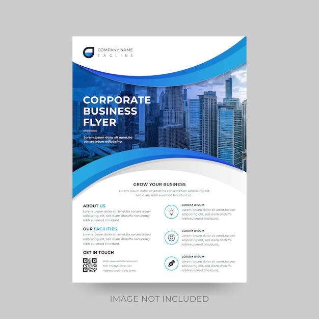 Wave blue modern clean business and corporate flyer template