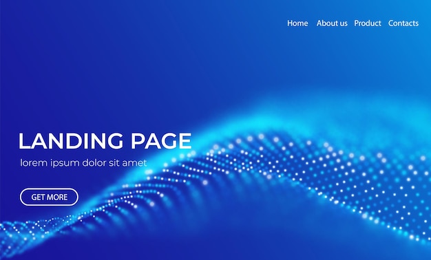 Wave of blue particles Abstract landing page technology background Grid landscape