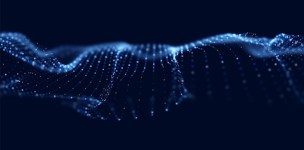 Wave of blue particles Abstract technology flow background Sound mesh pattern or grid landscape