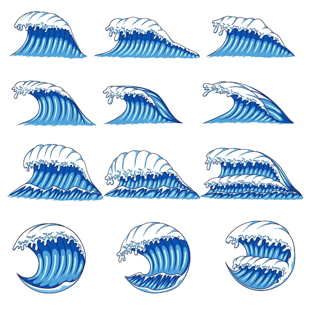 Wave blue set collectie vector illustratie