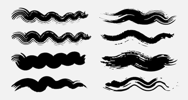 Vector wave brush stroke set