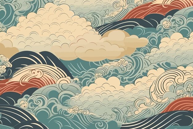 Wave cloud Japanse patroon backgroundTraditionele oosterse minimalistische Japanse stijl vectorillustratie