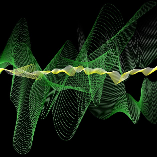 Wave of dots and lines Abstract background of green sound waves Structure of network connections