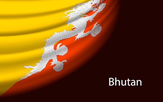 Bandiera d'onda del bhutan su sfondo scuro modello vettoriale banner o nastro