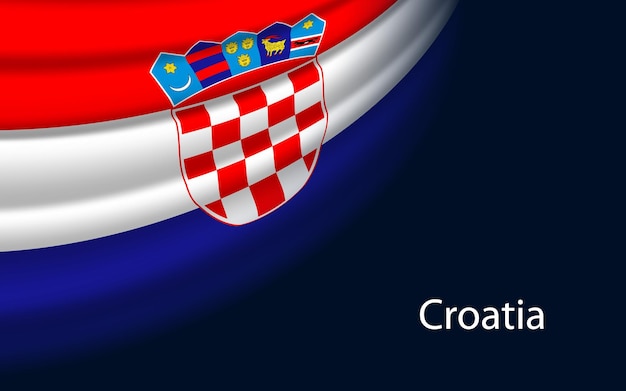 Волновой флаг Хорватии на темном фоне Баннер или векторный шаблон ленты