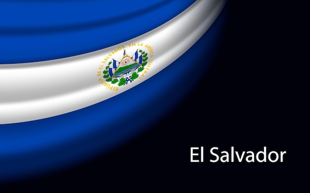 Wave flag of El Salvador on dark background