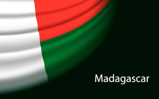 Wave flag of Madagascar on dark background