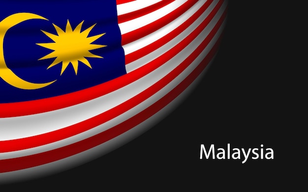 Bandiera d'onda della malesia su sfondo scuro modello vettoriale banner o nastro