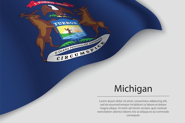 Wave flag of michigan is a state of united states banner or ribbon vector template