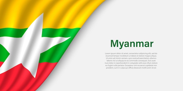 Wave flag of Myanmar on white background