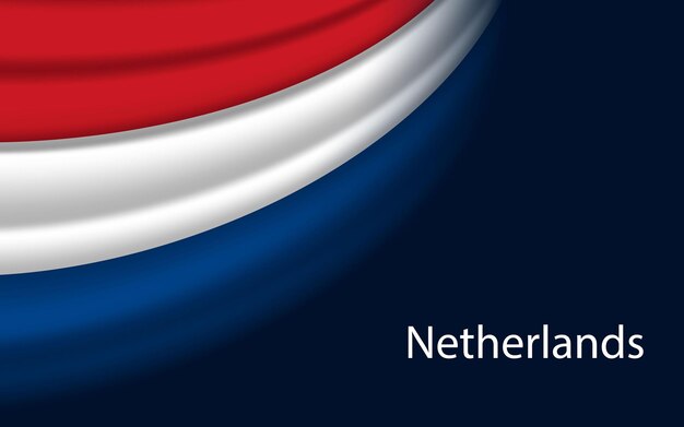 Wave flag of netherlands on dark background banner or ribbon vector template