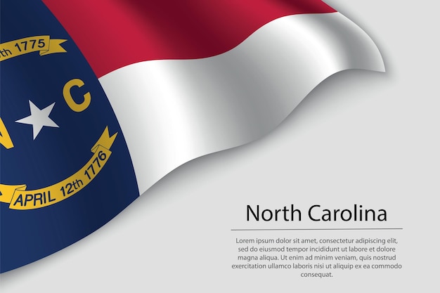 Wave flag of North Carolina is a state of United States Banner or ribbon vector template