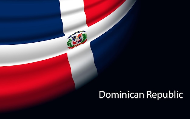 Волновой флаг доминиканской республики на темном фоне
