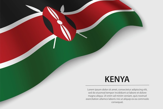 Волновой флаг кении на белом фоне баннер или векторный шаблон ленты ко дню независимости