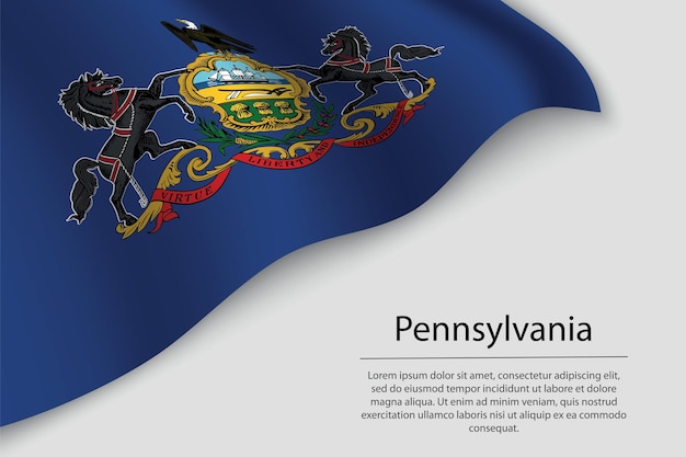 Wave flag of pennsylvania is a state of united states banner or ribbon vector template