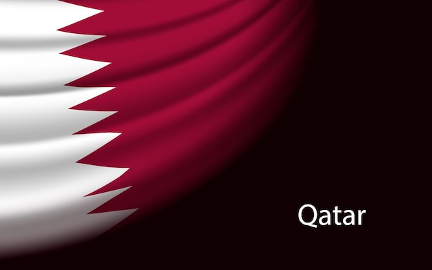 Bandiera d'onda del qatar su sfondo scuro modello vettoriale banner o nastro