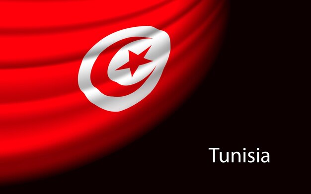 Wave flag of tunisia on dark background