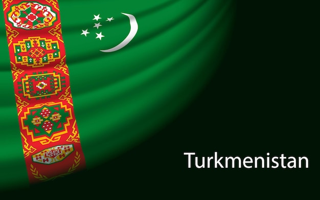暗い背景のトルクメニスタンの波の旗バナーまたはリボンベクトルテンプレート