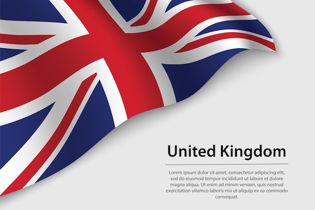 Wave flag of United Kingdom on white background Banner or ribbon vector template for independence day