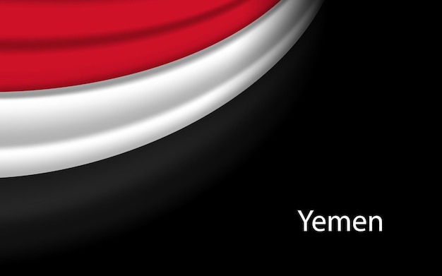 Bandiera d'onda dello yemen su sfondo scuro banner o vettore a nastro t