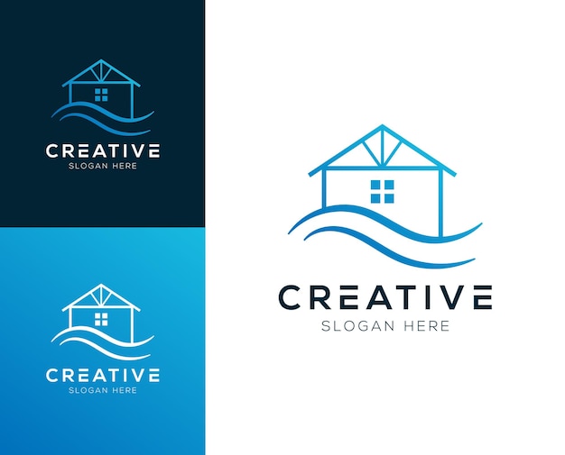 Wave huis oceaan huis logo ontwerp vectorillustratie