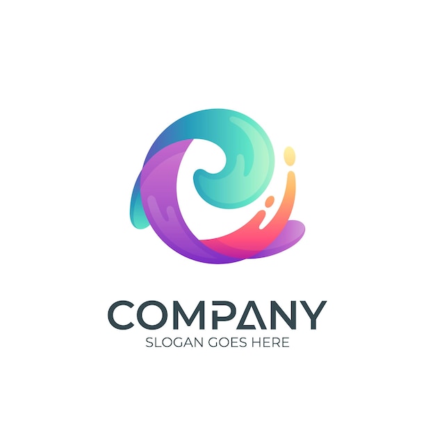 Wave letter C logo with multiple gradient colors