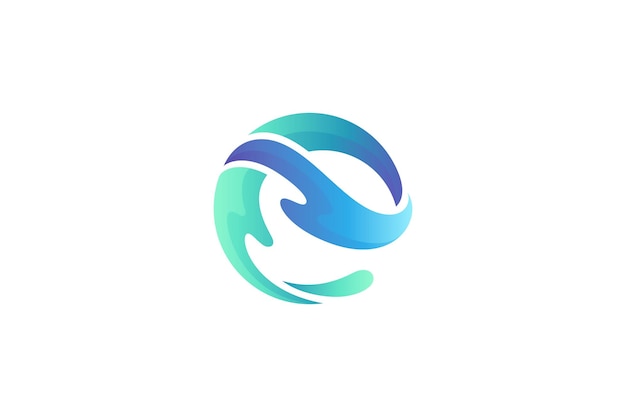 Wave letter e logo design in circle shape