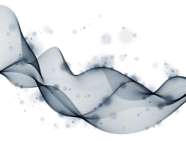 Wave line of flowing particles abstract vector background, smooth curvy shape dots fluid array. 3d shape dots blended mesh, future technology relaxing wallpaper.