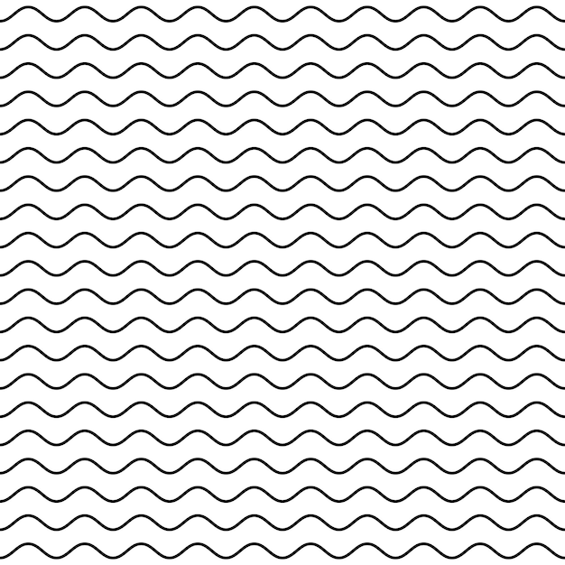 Wave line seamless pattern Wavy thin stripes pattern Black horizontal water curve lines texture Simple monochrome black and white background Editable stroke Vector illustration