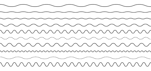 Vector wave line set vector water waves set of wavy zigzag lines