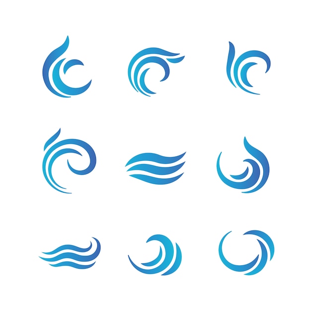 Wave logos. Blue water waves with splashes 