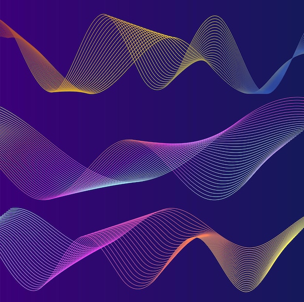 Wave many lines Abstract wavy stripes on purple blue background Creative line art colorful gradient