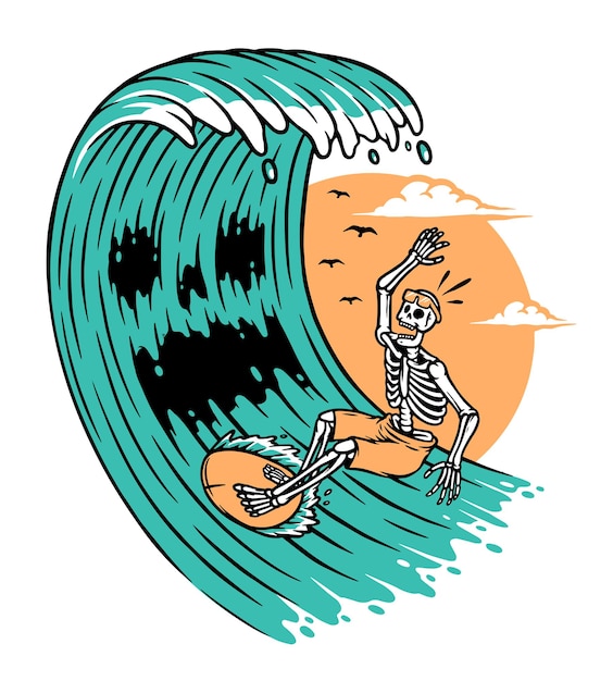 Vector wave monsters attack surfers