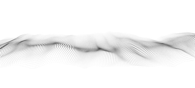 A wave of moving particles abstract vector 3d illustration on a white background