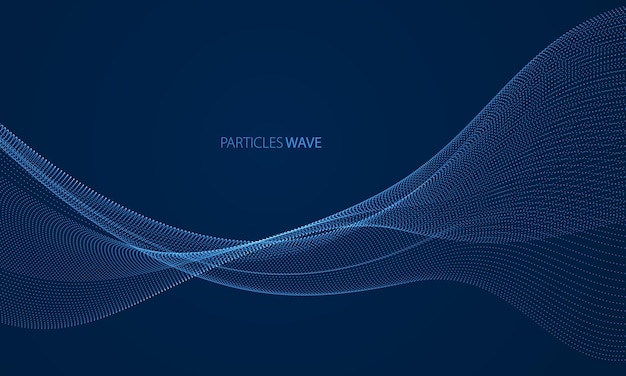 暗いモダンなリラックスしたイラストの上に流れる粒子の波。丸い輝くドット ベクトルの抽象的な背景。ブレンドされたポイントの美しい波型の配列。