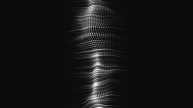 A wave of particles Abstract dark background with dynamic wave The concept of technological background Big data Vector illustration