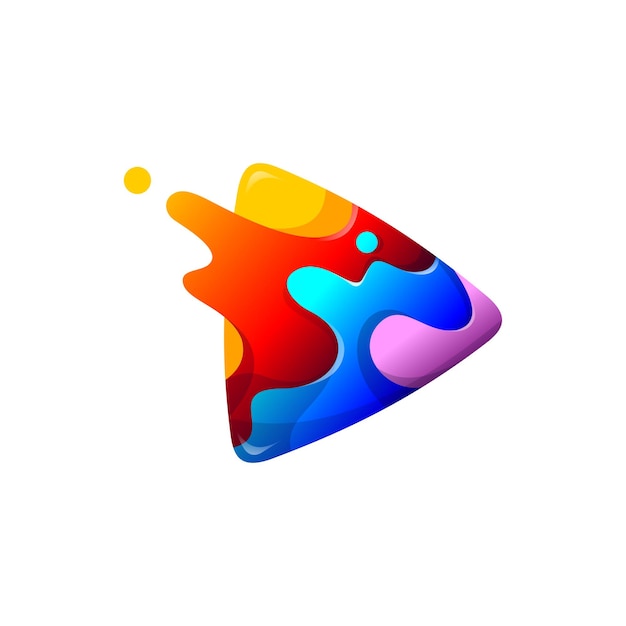 Wave play-logo wave en play-knopcombinatie-logo met 3d-stijl en full colour