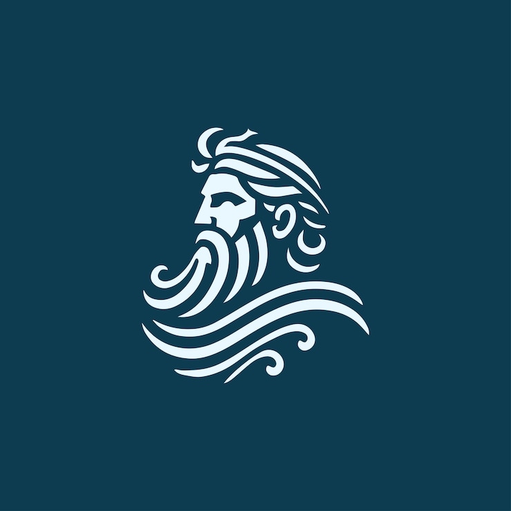 Vector wave poseidon god logo