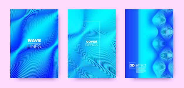 Wave poster set abstract gradient 3d cover