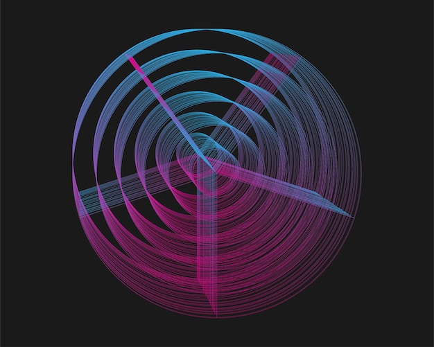 Элемент волнового ретро-панк-дизайна Технология круглая на черном фоне Векторная иллюстрация