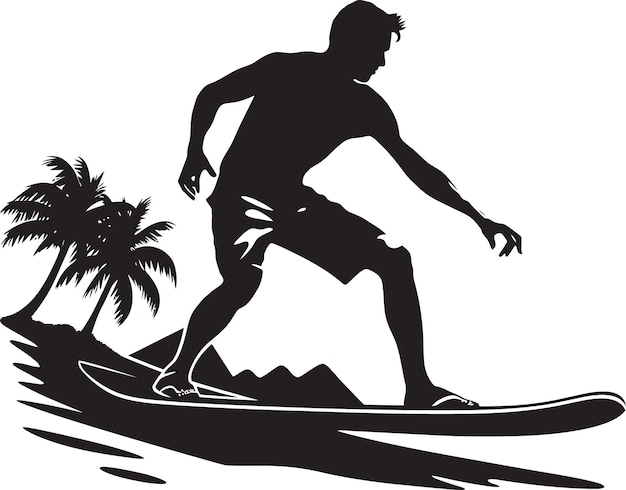 Vettore wave riders emblem guy surfing in black oceans momentum simbolo di surf vettoriale nero