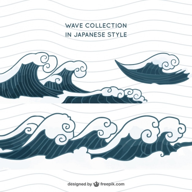 Vector wave set in japanese style