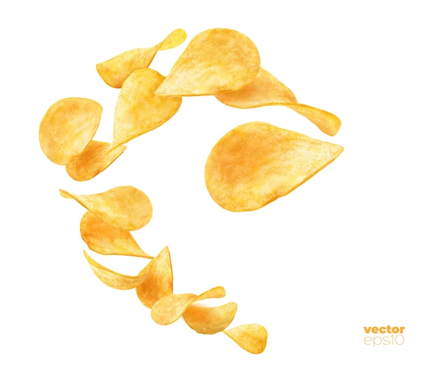 Вектор Волнистый всплеск волнистых картофельных чипсов, летающих закусками