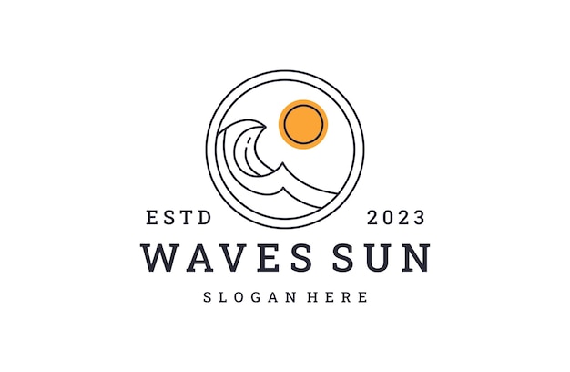 Wave sun logo vector icon illustration hipster vintage retro