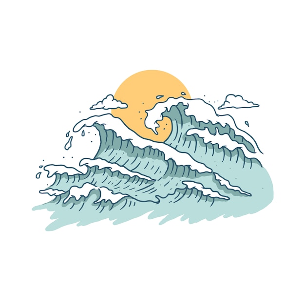 Vector wave and sunset