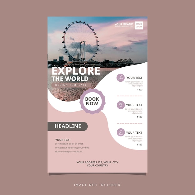 Vector wave travel tour holiday vacation flyer brochure poster blank space design template