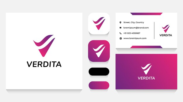 Modello di logo wave v lettera e biglietto da visita