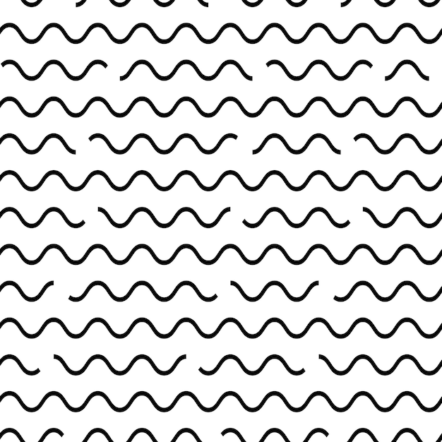 Wave vector seamless pattern, linear water background, black wavy print. simple illustration